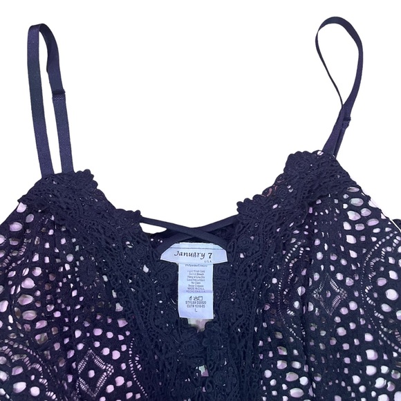 JANUARY 7 V-Neck Black Sleeveless crocheted Lace Cocktail Dress Size L - Picture 5 of 9